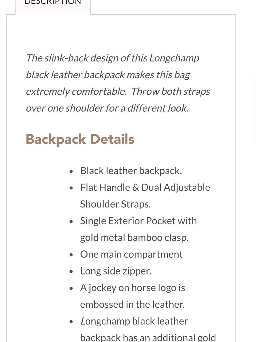 Longchamp Black Leather Backpack with Gold Hardware - Picture 9 of 10